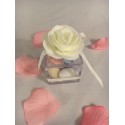 Boite carre plexi avec rose blanche 