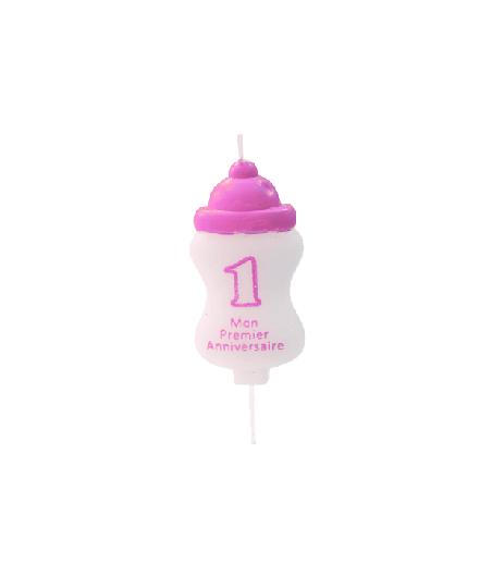 bougie mon 1er anniversaire - rose