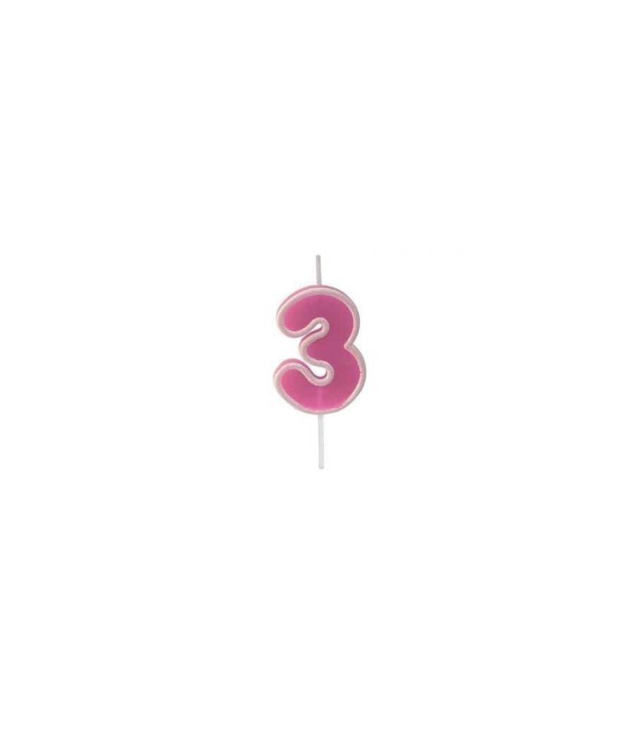 Bougie anniversaire rose sur pique 3 ans