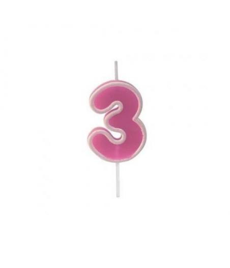 Bougie anniversaire rose sur pique 3 ans