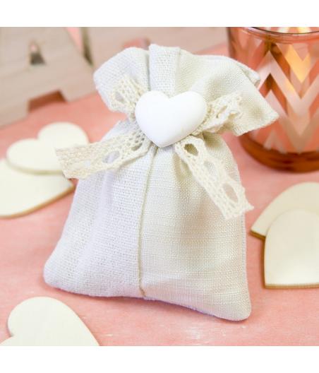 Sachet toile avec coeur (x 4)