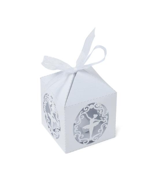 10 Boites à dragées danseuse blanc irisé