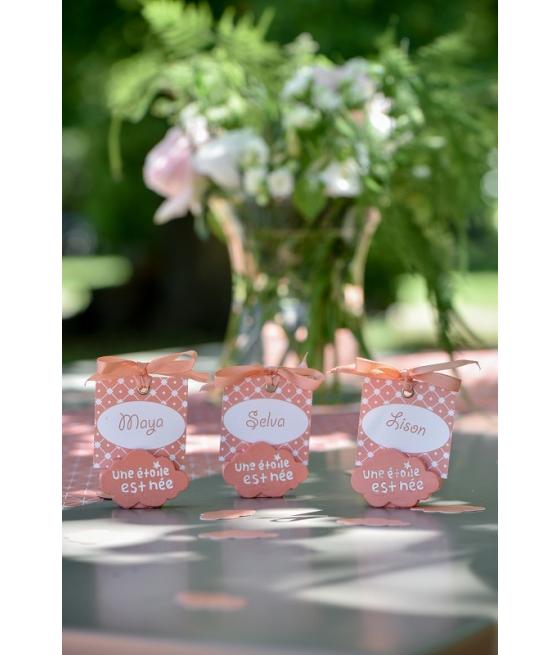 Marque place cérémonie enfant ruban corail