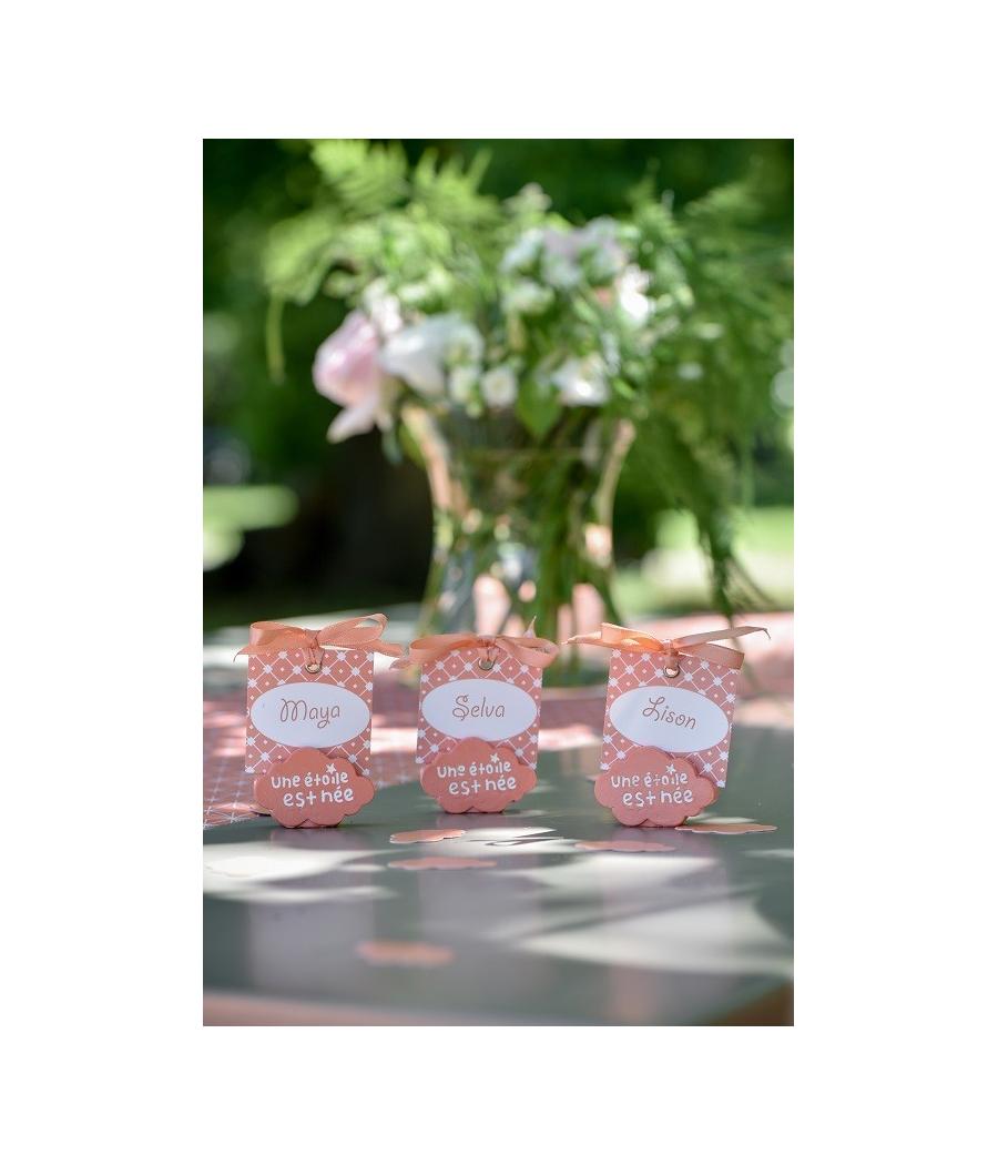 Marque place cérémonie enfant ruban corail