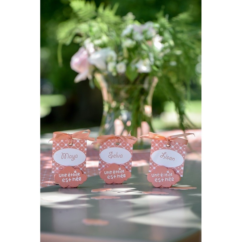 Marque place cérémonie enfant ruban corail