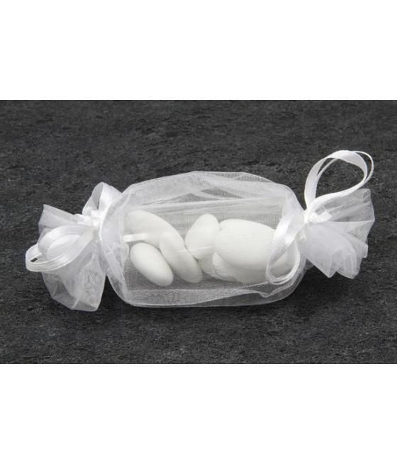 12 sacs organza en forme de bonbon blanc