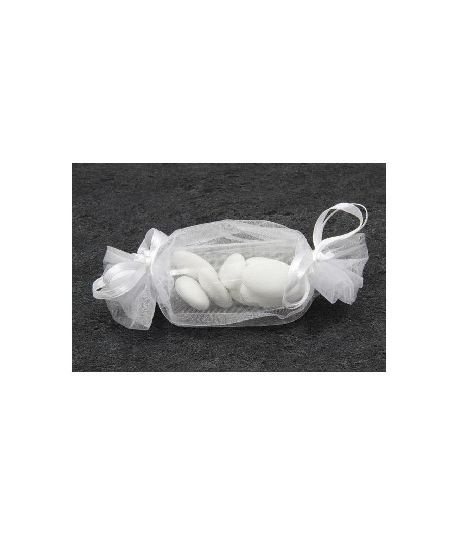 12 sacs organza en forme de bonbon blanc