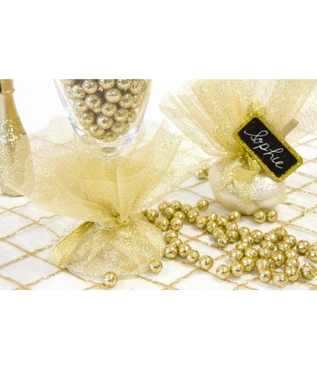 6 Ronds de tulle aspect métallisé festonne doré
