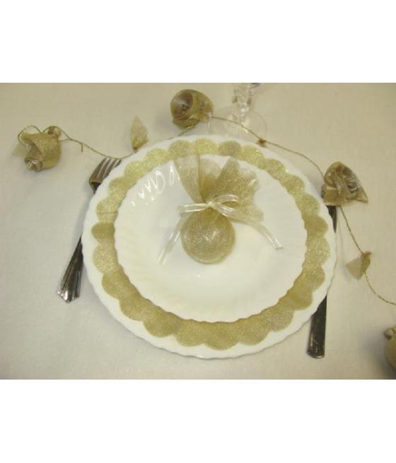  Ronds de tulle aspect metallise festonne dore 