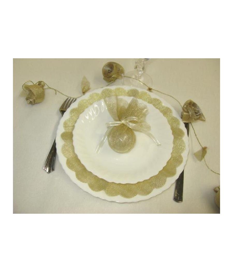 Ronds de tulle aspect metallise festonne dore 
