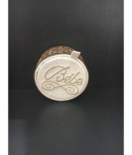 Boite Ã  dragees en cuir cerclage dore 