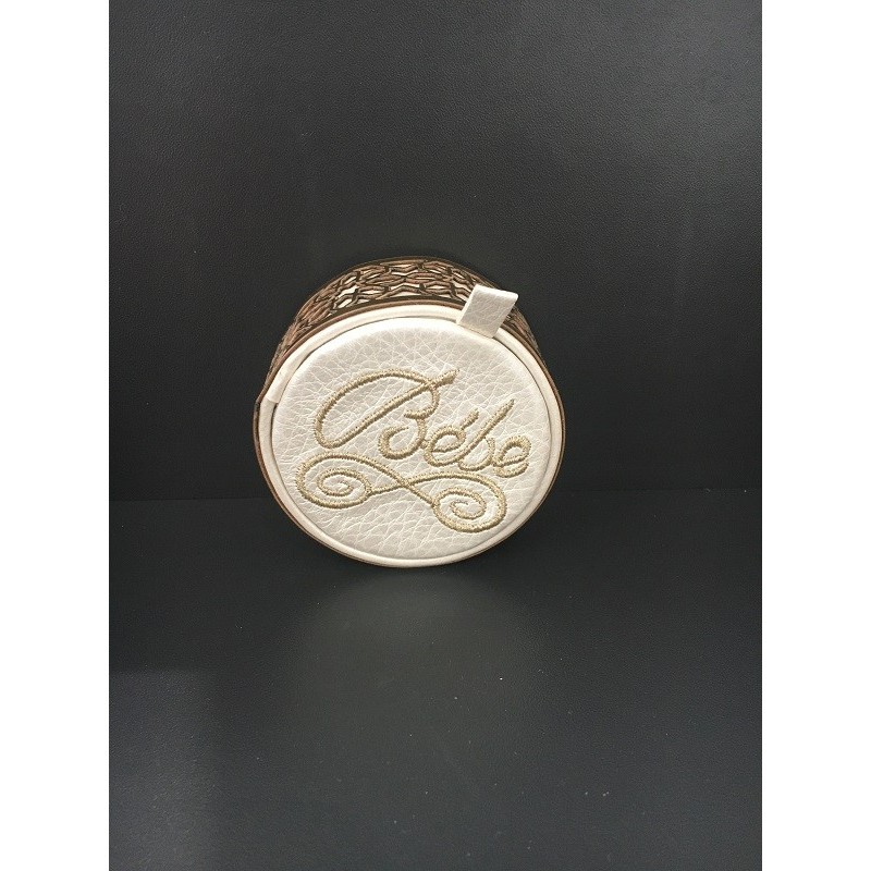 Boite Ã  dragees en cuir cerclage dore 
