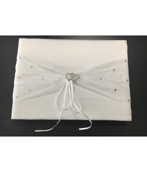 Livre d'or blanc avec stylo organdi et perles