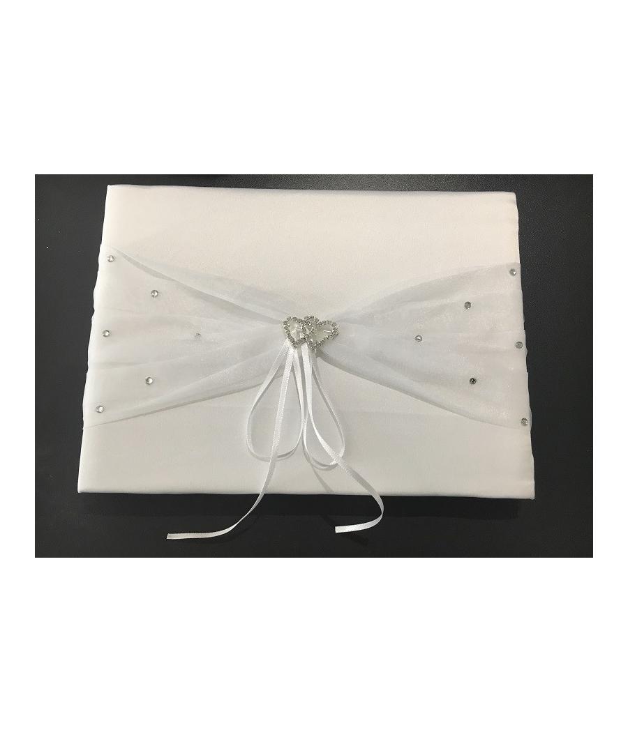 Livre d'or blanc avec stylo organdi et perles