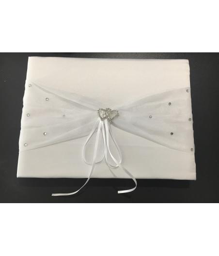 Livre d'or blanc avec stylo organdi et perles