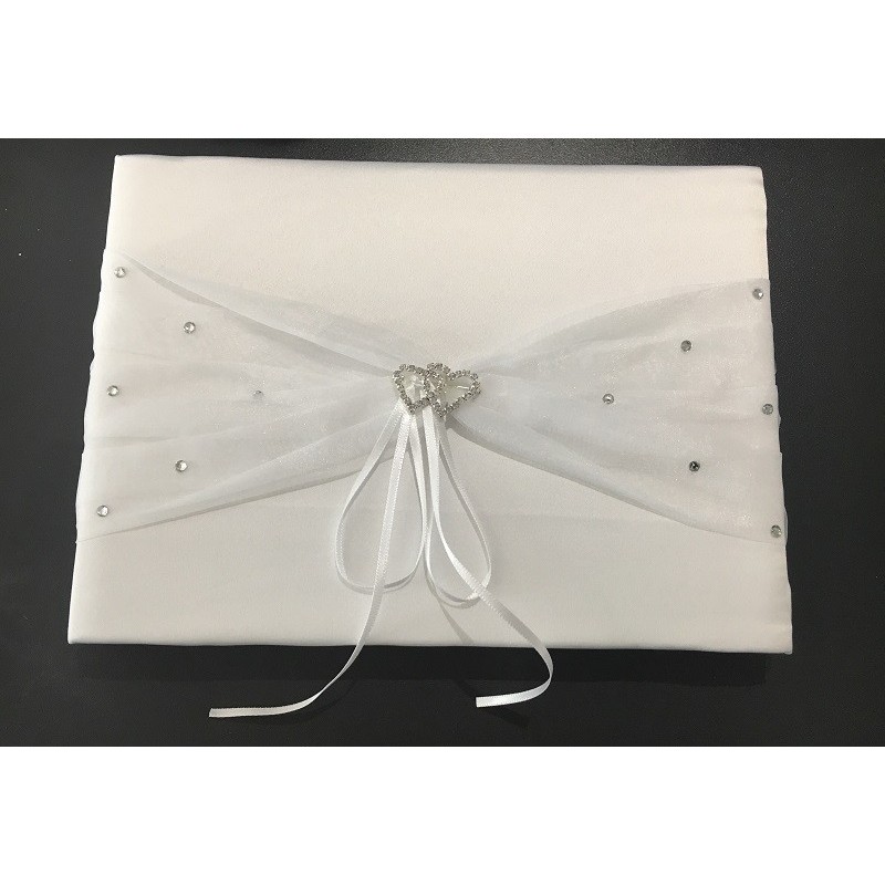 Livre d'or blanc avec stylo organdi et perles