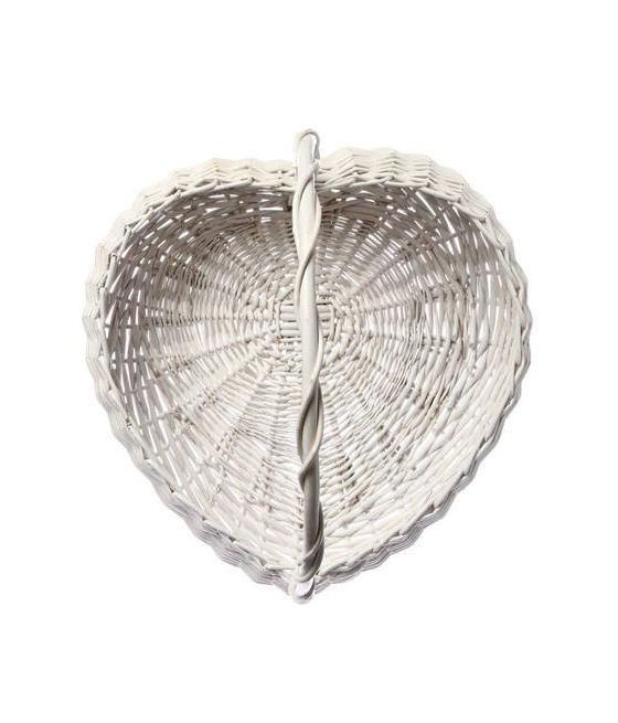 Panier en osier cœur blanc 30 cm