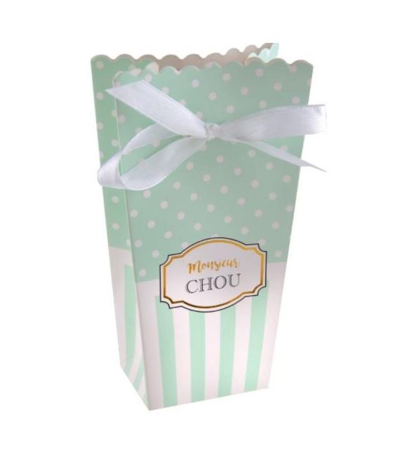 Boites à dragées baby shower vert d'eau "Monsieur chou"