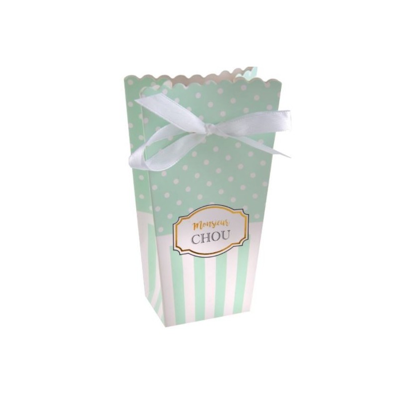 Boites à dragées baby shower vert d'eau "Monsieur chou"