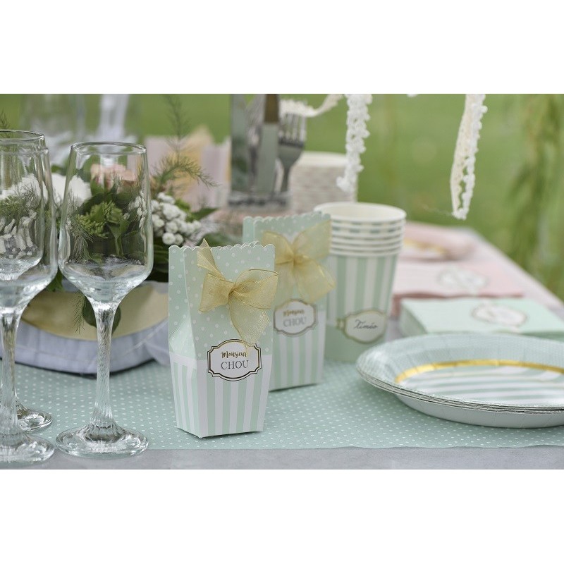 Boites baby shower vert d'eau "Monsieur Chou"