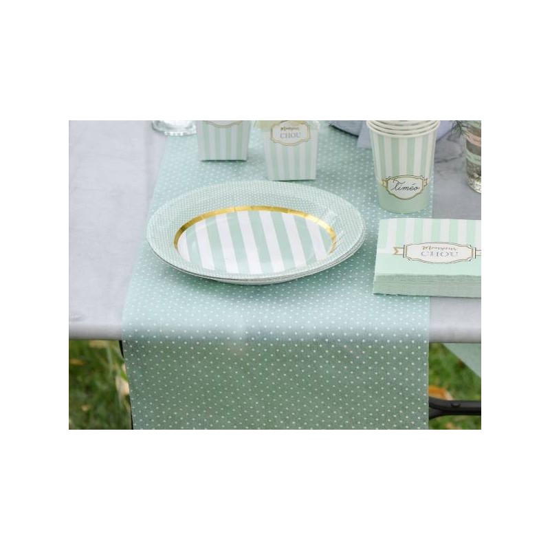 Chemin de table plumetis vert d'eau