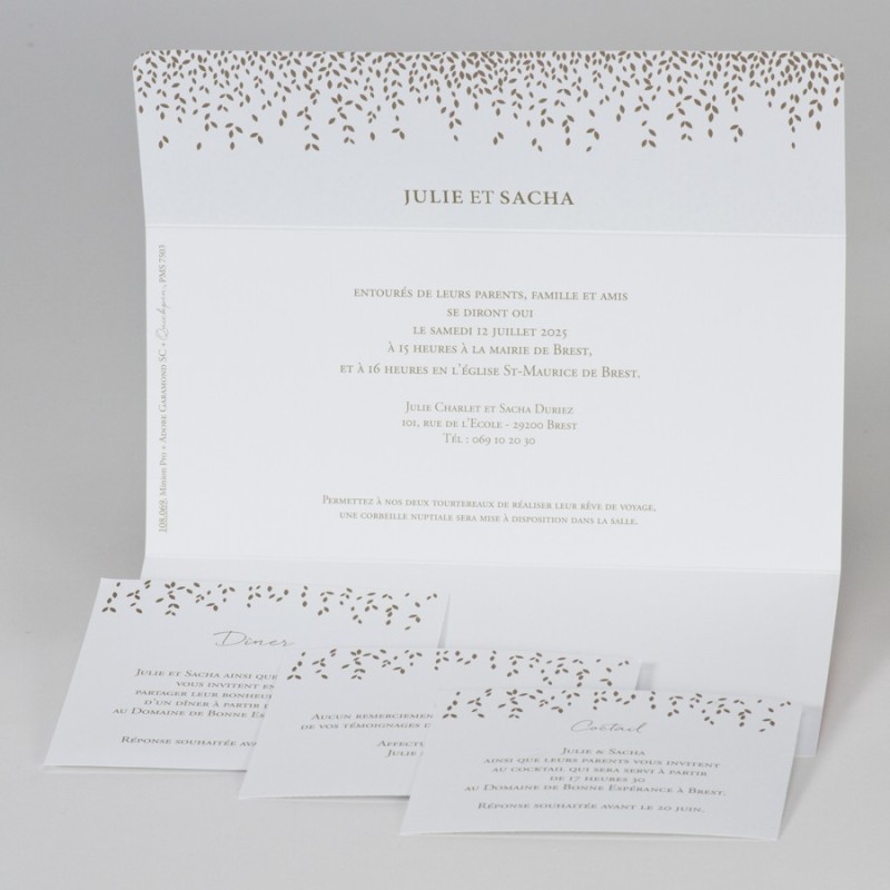 Faire part feuille dorée Avec impression