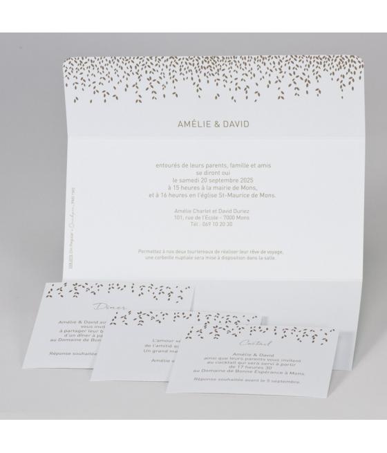 Faire part feuille dorée vert d'eau