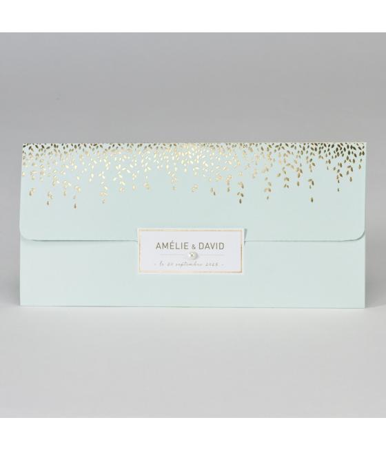 Faire part feuille dorée vert d'eau