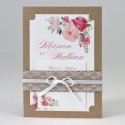Faire-part mariage Kraft avec dentelles et fleurs