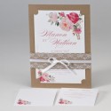 Faire-part mariage Kraft avec dentelles et fleurs