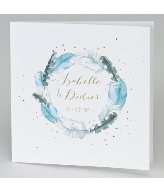 Faire-part Attrape-rêves à plumes avec confettis