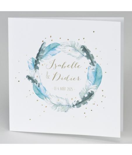 Faire-part Attrape-rêves à plumes avec confettis