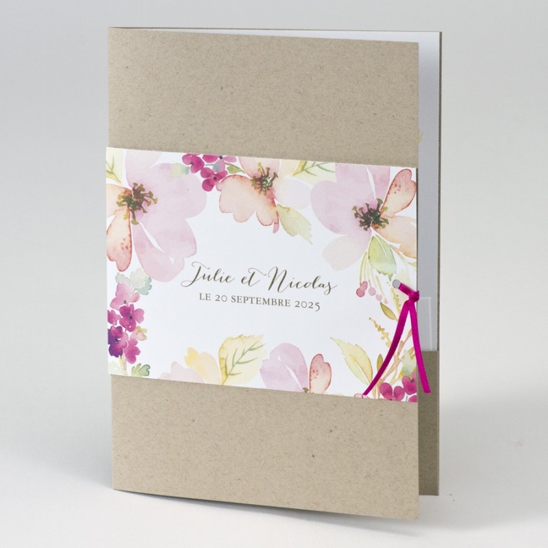 Faire-part Kraft avec jolies fleurs
