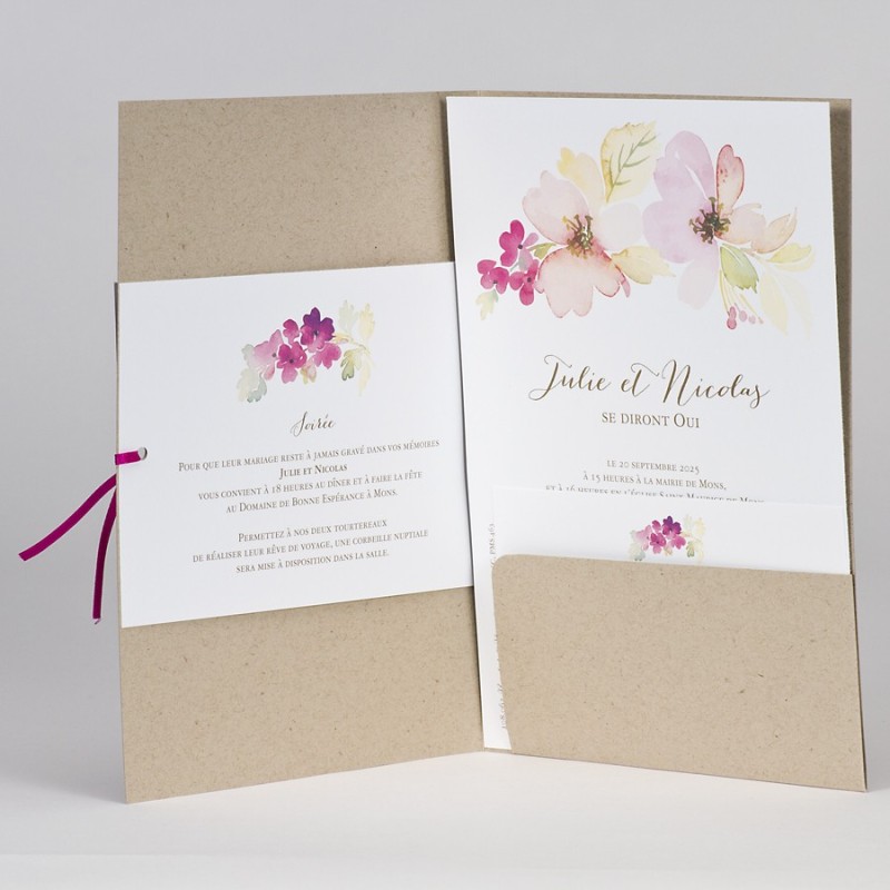 Faire-part Kraft avec jolies fleurs
