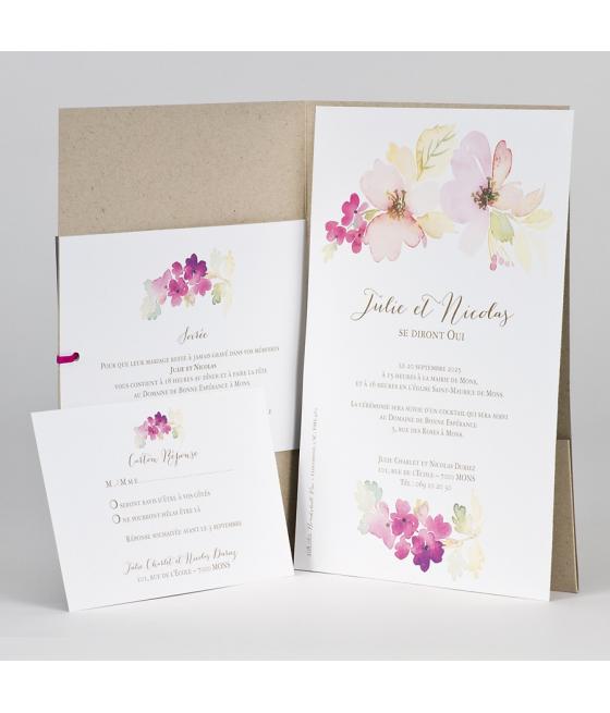 Faire-part Kraft avec jolies fleurs