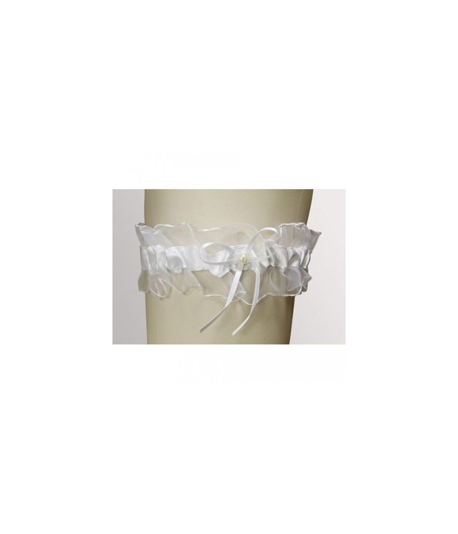 Jarretiere satin et perle Blanc 