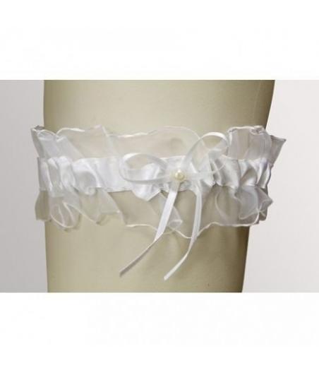 Jarretiere satin et perle Blanc 