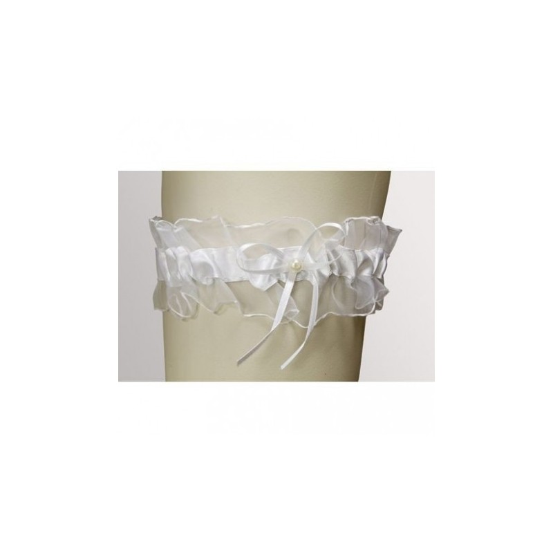 Jarretiere satin et perle Blanc 