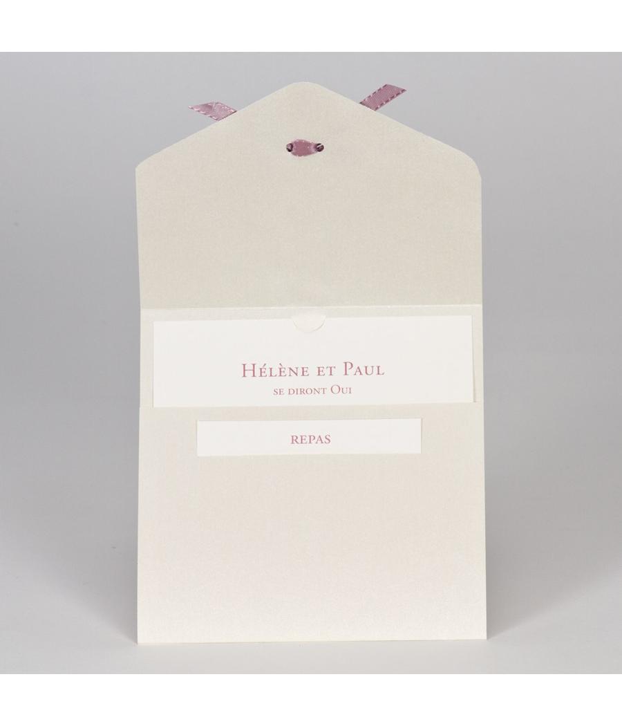 Faire-part dentelle en relief et ruban rose