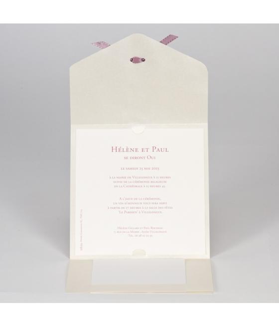 Faire-part dentelle en relief et ruban rose