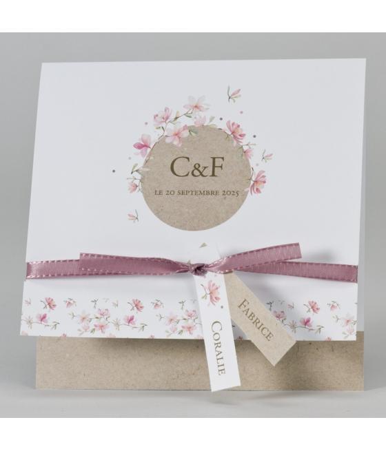 Faire-part eco aux fleurs roses