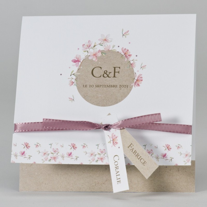 Faire-part eco aux fleurs roses