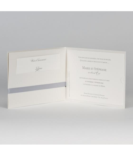 Faire-part sobre avec ruban gris