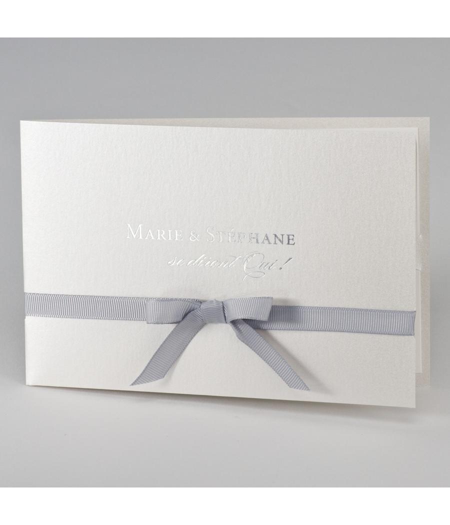 Faire-part sobre avec ruban gris