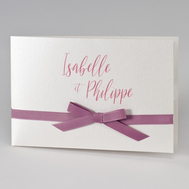 Faire-part sobre avec ruban rose