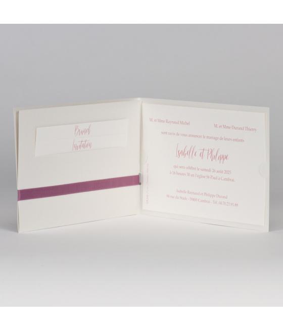 Faire-part sobre avec ruban rose