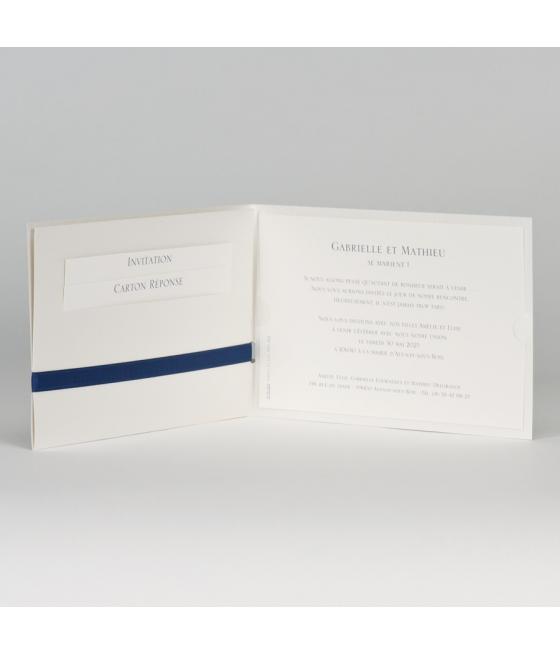 Faire-part sobre avec ruban bleu