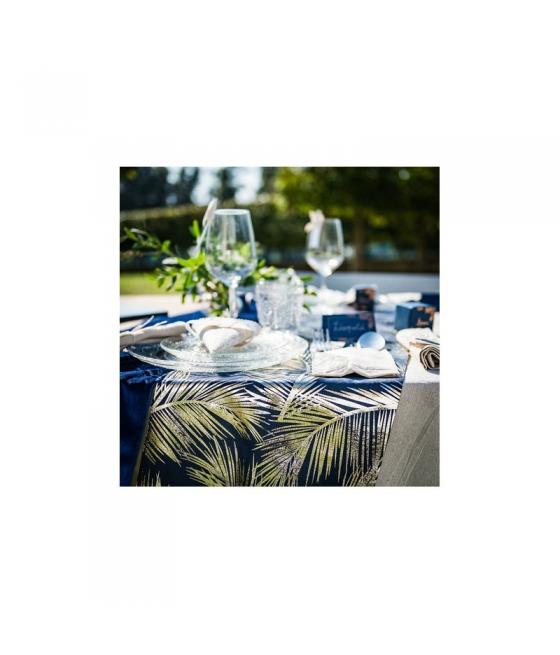 Chemin de table en lin marine floqué or