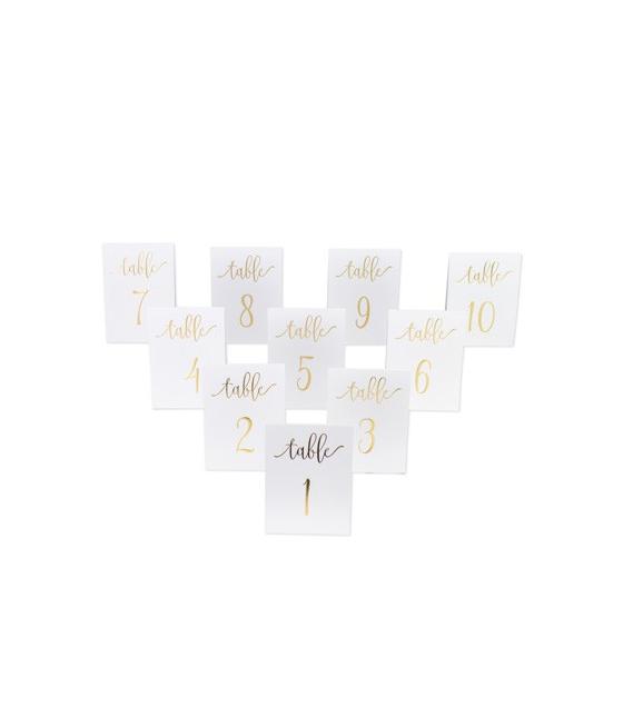 10 marques-tables de 1 à 10 blanc et or