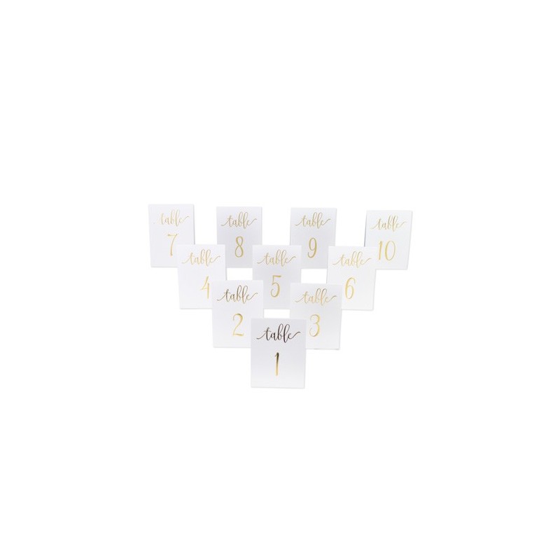 10 marques-tables de 1 à 10 blanc et or